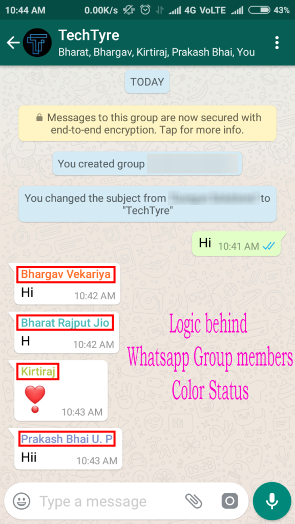 Logic behind Whatsapp Group members color Status